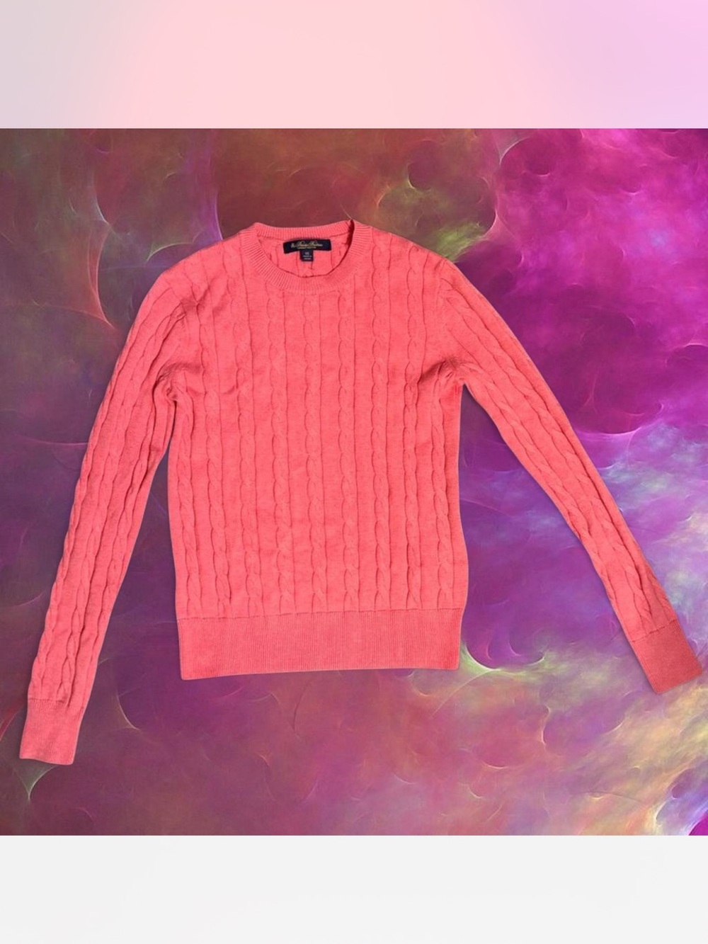 Brooks Brothers Coral Cable-Knit Crewneck Sweater